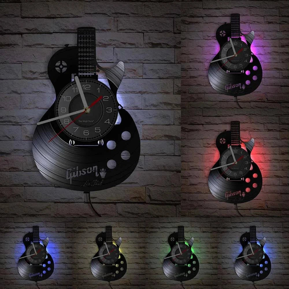 Acoustic Guitar Wall Art Wall Clock Musical Instrument Home Interior Wall Decor Vinyl Record Wall Clock Rock n Roll Musical Gift - Property & Safety Tradings