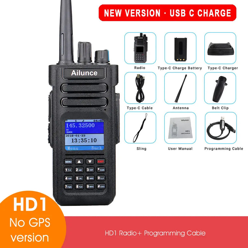 Ailunce HD1 DMR Digitales Walkie-Talkie, Amateurfunk, große Reichweite, Zwei-Wege-Radio, Walkie-Talkie, GPS, VHF, UHF, Dualband-Transceiver