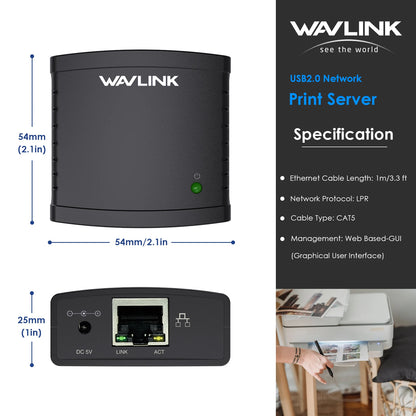 Wavlink USB 2,0 LRP Teilen ein LAN Ethernet Vernetzung Drucker Power Adapter USB HUB 100Mbps netzwerk druck server UNS