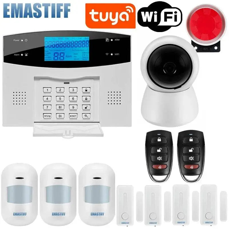 IOS Android APP Wired Wireless Home Security Tuya WIFI PSTN GSM Alarm System Intercom Remote Control Autodial Siren Sensor Kit - Property & Safety Tradings