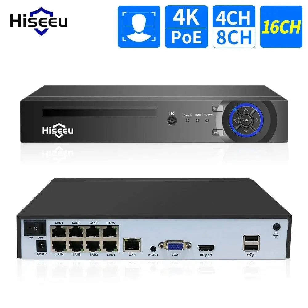 Hiseeu H.265+ 4CH 10CH 16CH POE NVR For IP Security Surveillance Camera CCTV System 5MP 8MP 4K Audio Video Recorder Face Detect - Property & Safety Tradings