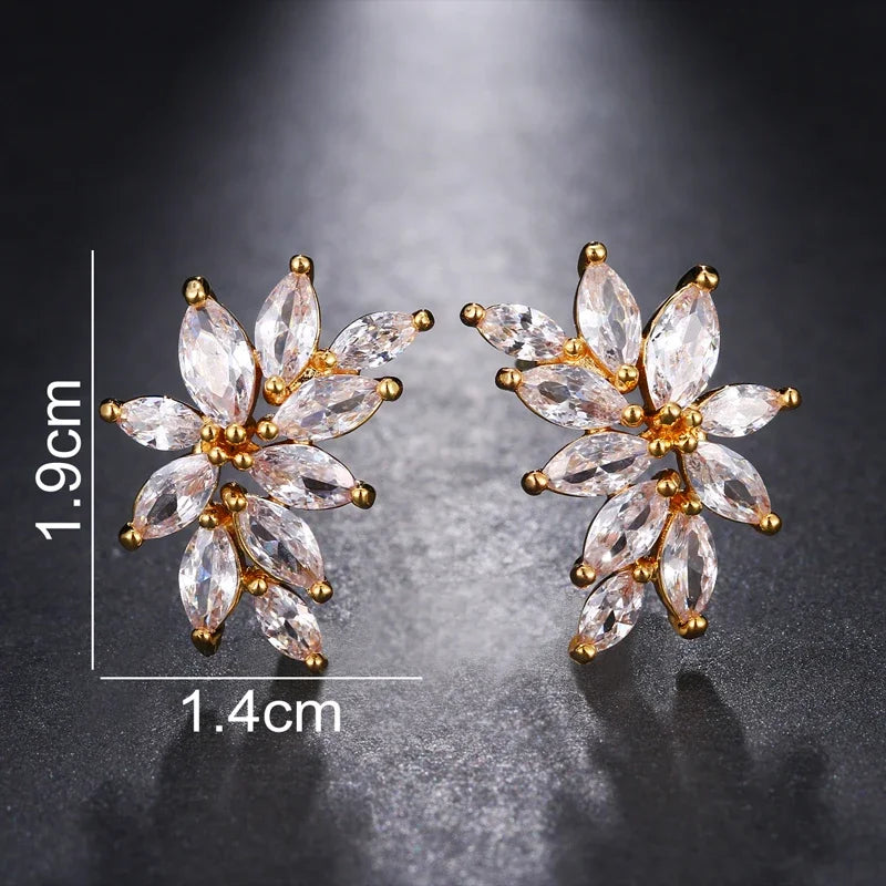 LXOEN Marquise Cut Flower Zirconia Crystal Long Drop Earrings for Women Shiny Leaf CZ Stone Bridal Wedding Jewelry - PST PS Tradings