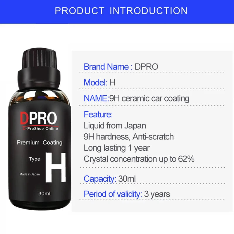 Dpro 9H Ceramic Car Coating Liquid Glass Waterproof Nano Ceramics Paint Care Anti-scratch Hydrophobic Car Detailing Polish Kit - Property & Safety Tradings