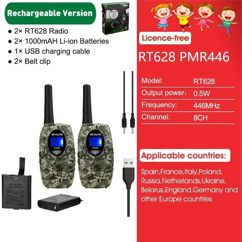 RETEVIS RT388 Walkie Talkie Children 2 Pcs Children's Radio Receiver Walkie-Talkie Kids Birthday Gift Child Toys for Boys Girls