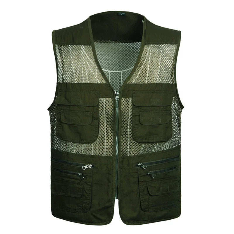 2021 Men Multi-Pocket Classic Waistcoat Male Sleeveless Unloading Solid Coat Work Vest Photographer Tactical Mesh Vest Jacket