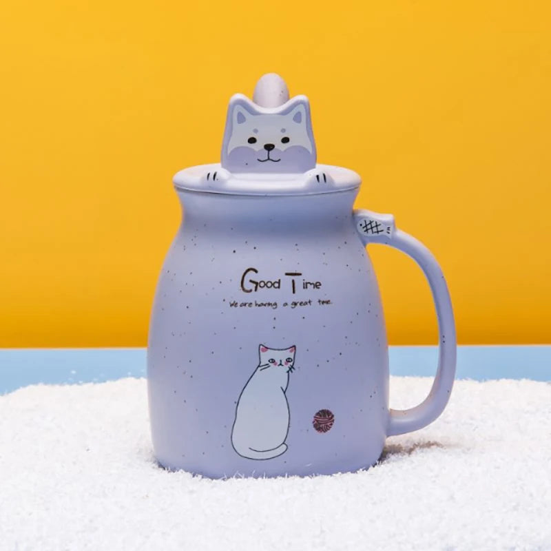 Creative color cat heat-resistant Mug cartoon with lid 450ml cup kitten coffee ceramic mugs children cup office Drinkware gift - PST PS Tradings