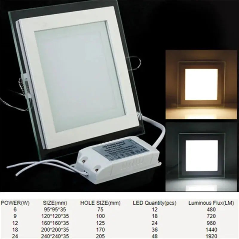 6W 9W 12W 18W 24W LED Panel Downlight Platz Glas Panel Lichter Decke Einbau Lampen LED Spot Licht AC85-265V Mit adapter