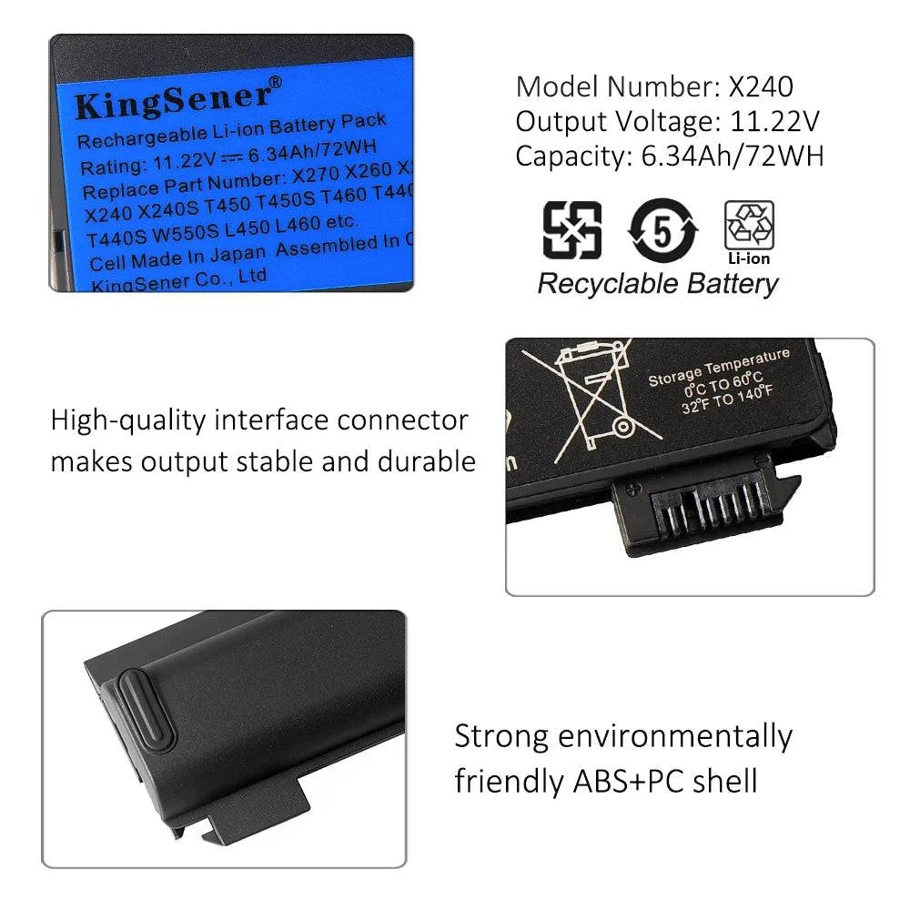 KingSener Laptop Battery For Lenovo Thinkpad X270 X260 X240 X240S X250 T450 T470P T440S K2450 W550S 45N1136 45N1738 68+ - Property & Safety Tradings