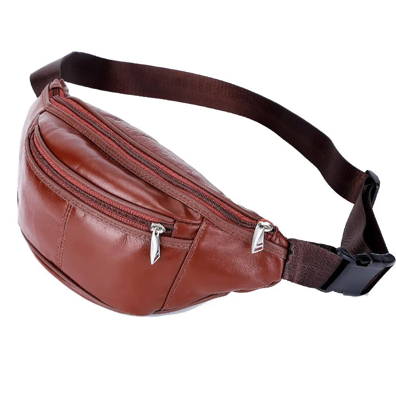 Fashion Men Genuine Leather Fanny Bag for Phone Pouch Male Leather Messenger Bags Brand Fanny Pack Male Travel Waist Bag Men - Property & Safety Tradings