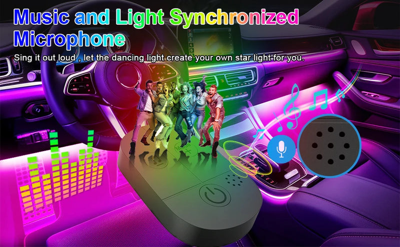 Car Ambient Light RGB Backlight Neon LED Lamp Foot Strip APP 3 Key Control Atmosphere Auto Decorative Led Interior Car Lights - PST PS Tradings