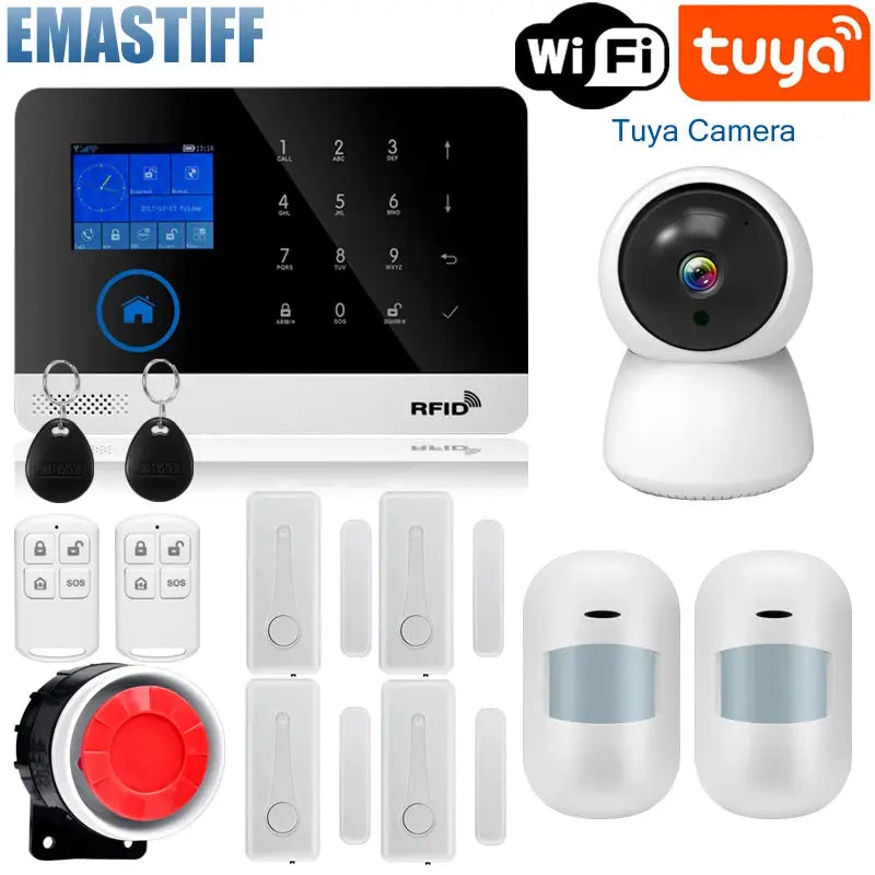 Wireless Tuya APP SIM GSM Home RFID Burglar Security LCD Touch Keyboard WIFI GSM Alarm System Sensor kit Russian,Spanish Voice - Property & Safety Tradings