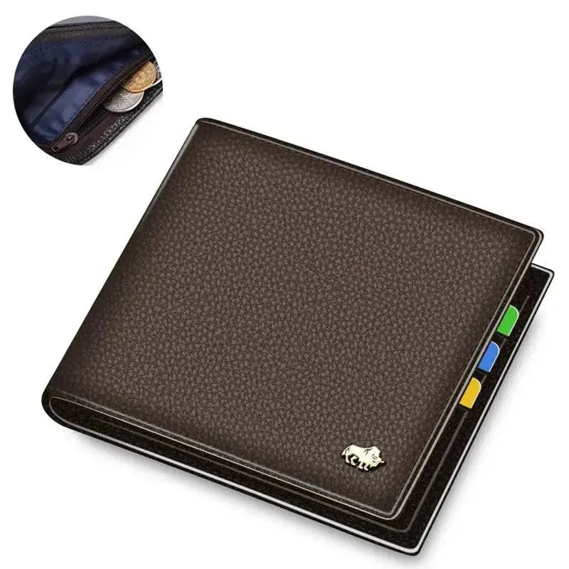 BISON DENIM 100% Cow Leather Small Wallet Men Bifold Credit Card Holder Wallet RFID Blocking Purse Best Gift Male Pocket Bag - PST PS Tradings