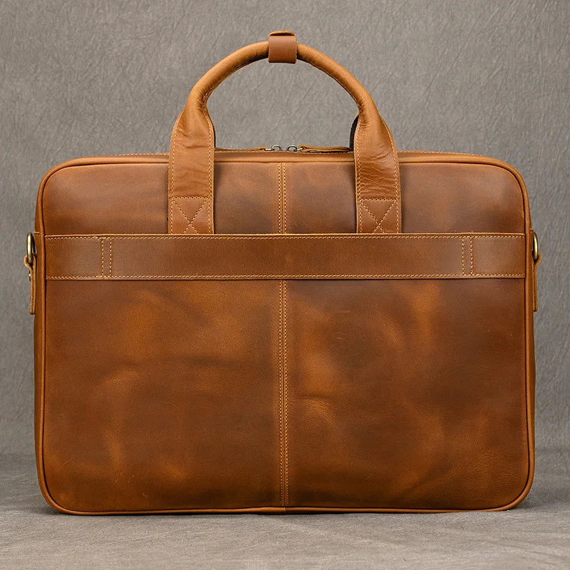 Crazy Horse Genuine Leather Men Briefcase Vintage 16 inch Big Business Laptop Handbag Large Cowhide Messenger Shoulder Bag Man