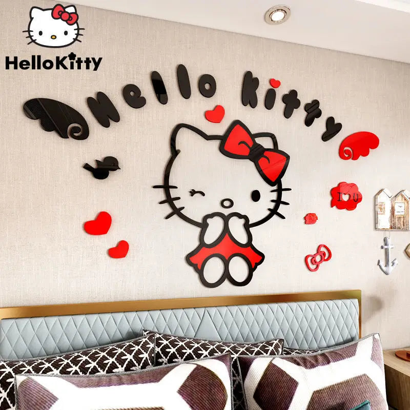 Sanrio Hello Kitty Wall Stickers 3d Three-dimensional Girl Cute Painting Room Layout Bedroom Bedside Decorative Stickers - PST PS Tradings