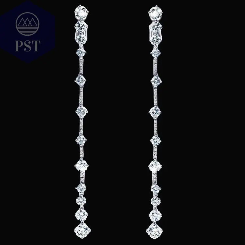 Silberne Nadel, lange baumelnde Ohrringe für Frauen, kubischer Zirkon, Kristall, Hochzeit, weibliche Quasten-Ohrringe  fashion, women, dress, clothes     PST PS Tradings