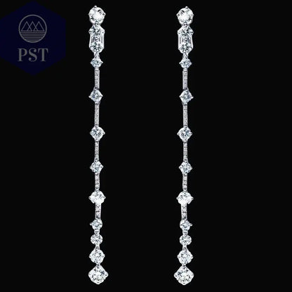 Silberne Nadel, lange baumelnde Ohrringe für Frauen, kubischer Zirkon, Kristall, Hochzeit, weibliche Quasten-Ohrringe  fashion, women, dress, clothes     PST PS Tradings