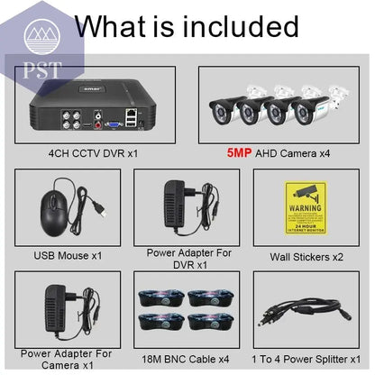 Smar 5 in 1 AHD Camera Kit 5MP 1080P  Video Recorder Surveillance System Outdoor Security 4CH CCTV System Camera Email Alarm - Property & Safety Tradings