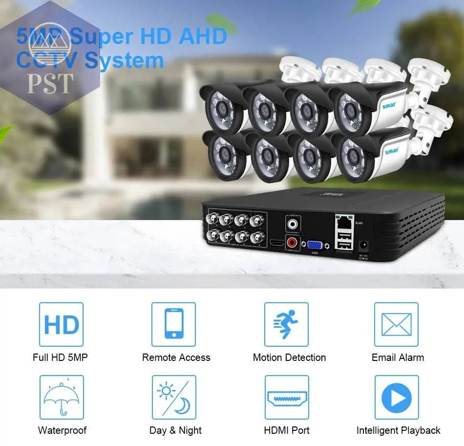 Smar 5MP Security Camera System Witth 18M Wired Cable Video Surveillance Kit Indoor Outdoor Waterproof CCTV Camera 5 in 1 DVR PST PS Tradings  PST PS Tradings  PST PS Tradings