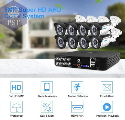 Smar 5MP Security Camera System Witth 18M Wired Cable Video Surveillance Kit Indoor Outdoor Waterproof CCTV Camera 5 in 1 DVR PST PS Tradings  PST PS Tradings  PST PS Tradings