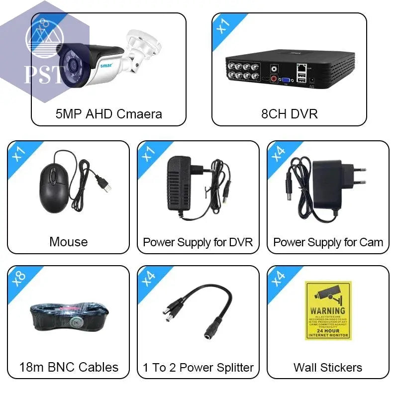 Smar 5MP Security Camera System Witth 18M Wired Cable Video Surveillance Kit Indoor Outdoor Waterproof CCTV Camera 5 in 1 DVR PST PS Tradings  PST PS Tradings  PST PS Tradings