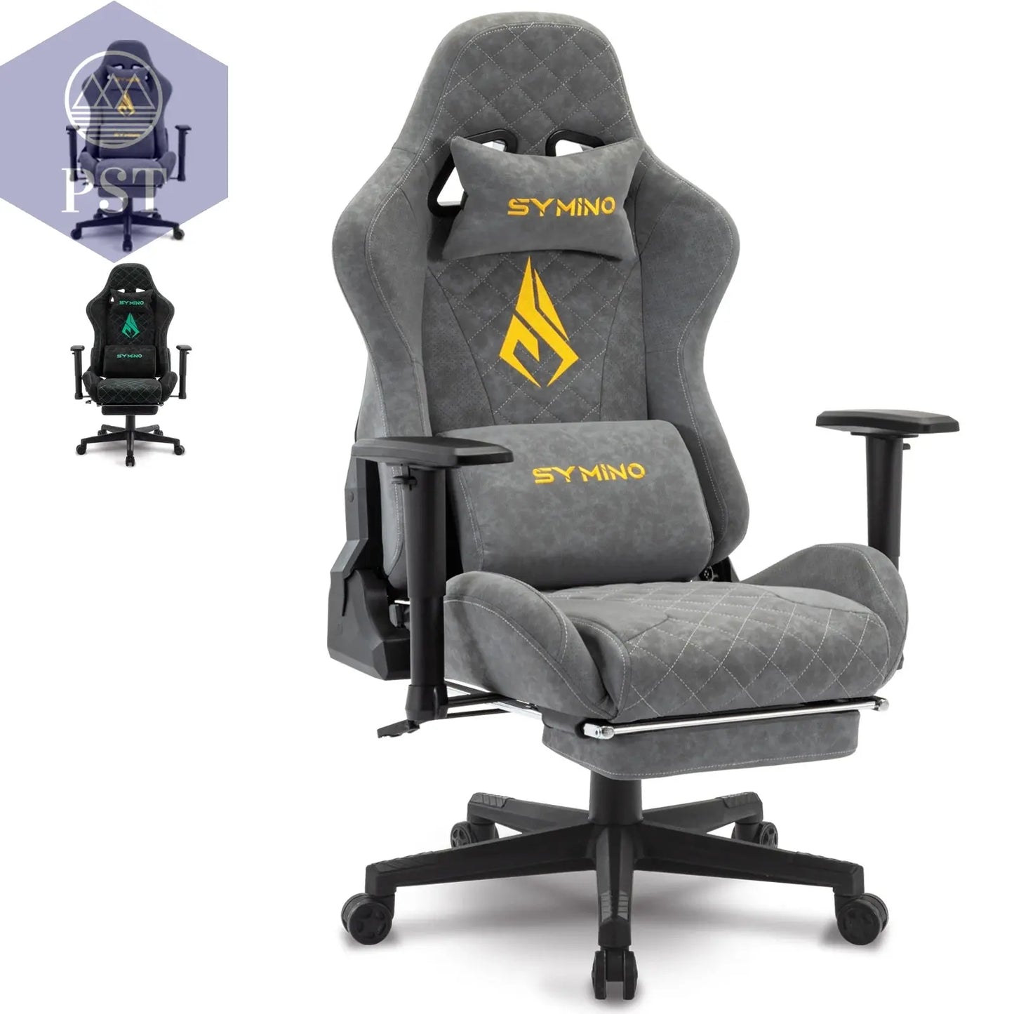 Symino Gaming Stuhl mit Fußstütze & Lederdesign PST PS Tradings Stuhl PST PS Tradings Grey-GERMANY PST PS Tradings