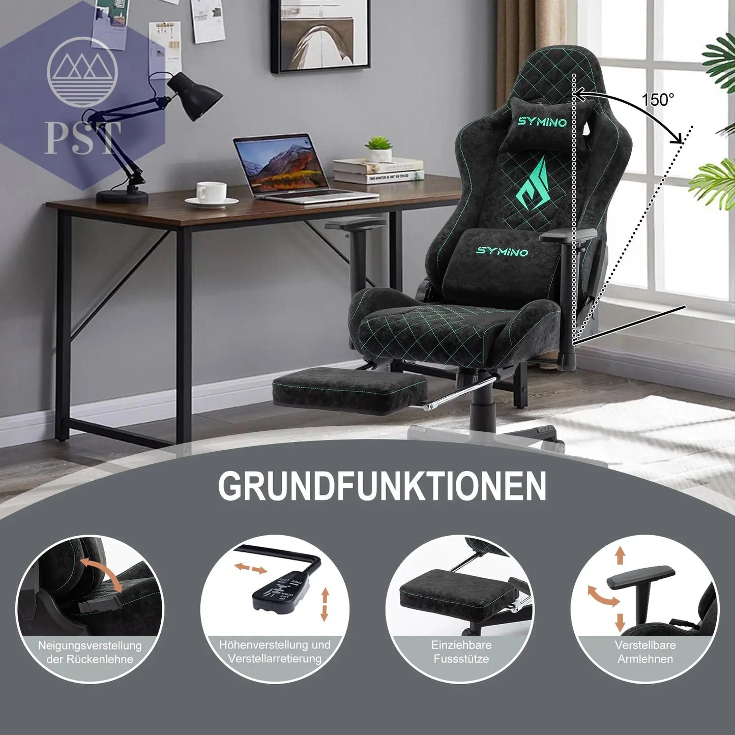 Symino Gaming Stuhl mit Fußstütze & Lederdesign PST PS Tradings Stuhl PST PS Tradings  PST PS Tradings