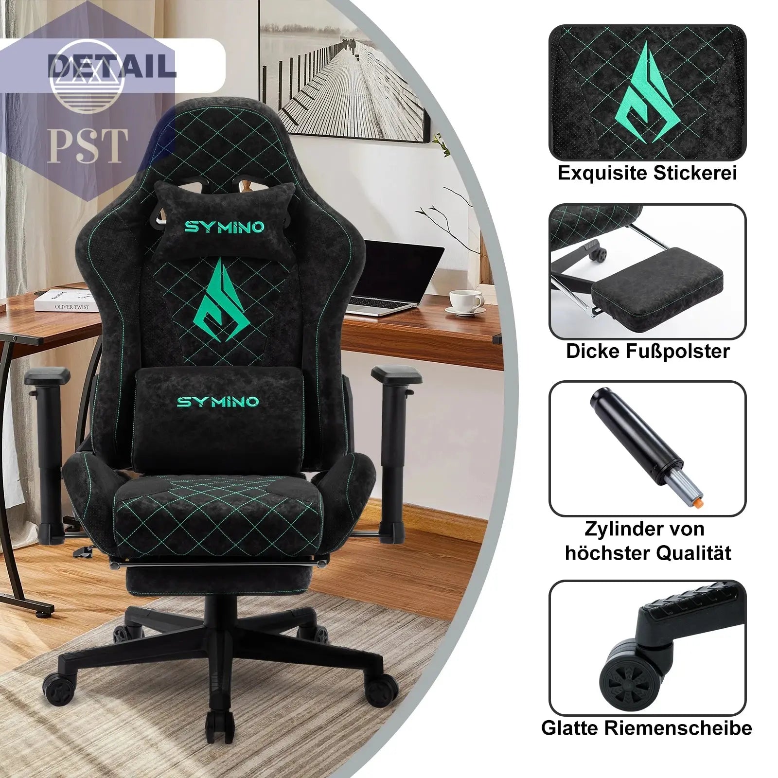Symino Gaming Stuhl mit Fußstütze & Lederdesign PST PS Tradings Stuhl PST PS Tradings  PST PS Tradings