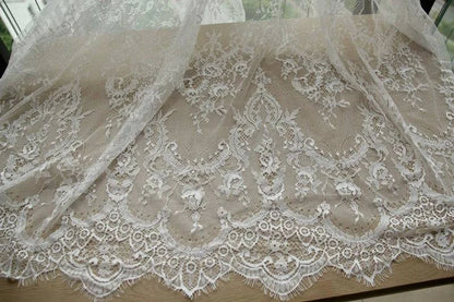 French Eyelash Lace Fabric,DIY Exquisite Lace, Embroidery Clothes, Wedding Dress Accessories, White and Black,150cm,3m per Lot - Property & Safety Tradings