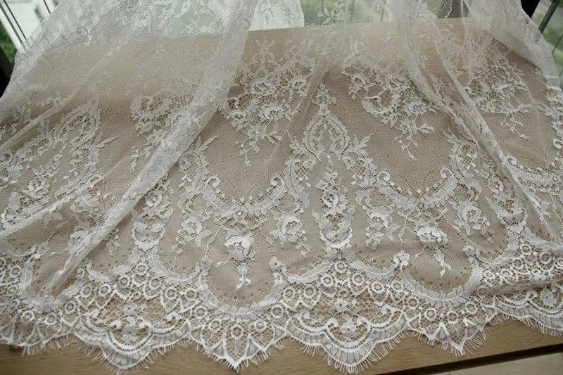 French Eyelash Lace Fabric,DIY Exquisite Lace, Embroidery Clothes, Wedding Dress Accessories, White and Black,150cm,3m per Lot - PST PS Tradings