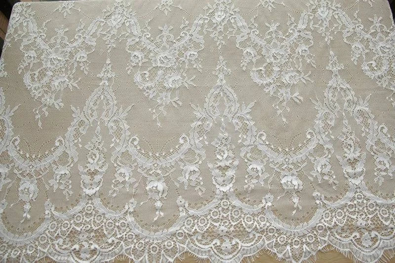 French Eyelash Lace Fabric,DIY Exquisite Lace, Embroidery Clothes, Wedding Dress Accessories, White and Black,150cm,3m per Lot - PST PS Tradings