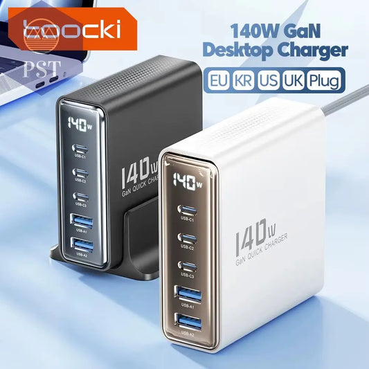 Toocki 140W Gan Usb Ladegerät 5 In1 Desktop Schnell Aufladen Usb Typ C Ladegerät Led Display Ladegerät Für Iphone Xiaomi Smartphone Laptop PST PS Tradings  PST PS Tradings  PST PS Tradings Toocki 140W Gan Usb Ladegerät 5 In1 Desktop Schnell Aufladen Usb Typ C Ladegerät Led Display Ladegerät Für Iphone Xiaomi Smartphone Laptop
