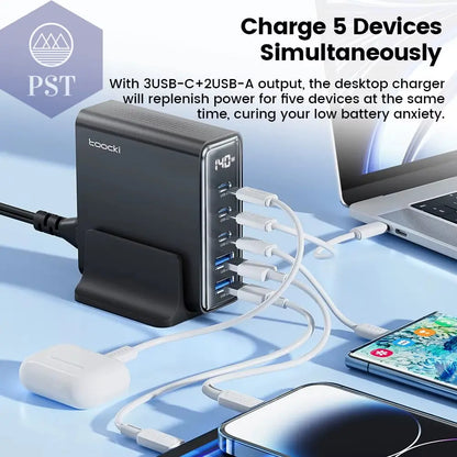 Toocki 140W Gan Usb Ladegerät 5 In1 Desktop Schnell Aufladen Usb Typ C Ladegerät Led Display Ladegerät Für Iphone Xiaomi Smartphone Laptop PST PS Tradings  PST PS Tradings  PST PS Tradings Toocki 140W Gan Usb Ladegerät 5 In1 Desktop Schnell Aufladen Usb Typ C Ladegerät Led Display Ladegerät Für Iphone Xiaomi Smartphone Laptop
