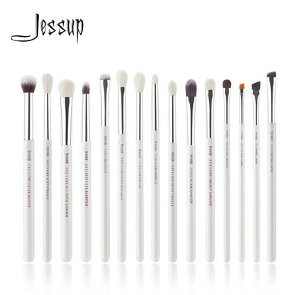 Jessup Professional Makeup Brushes Set 15pcs Make up Brush Pearl White/Silver Tools kit Eye Liner Shader natural-synthetic hair - Property & Safety Tradings