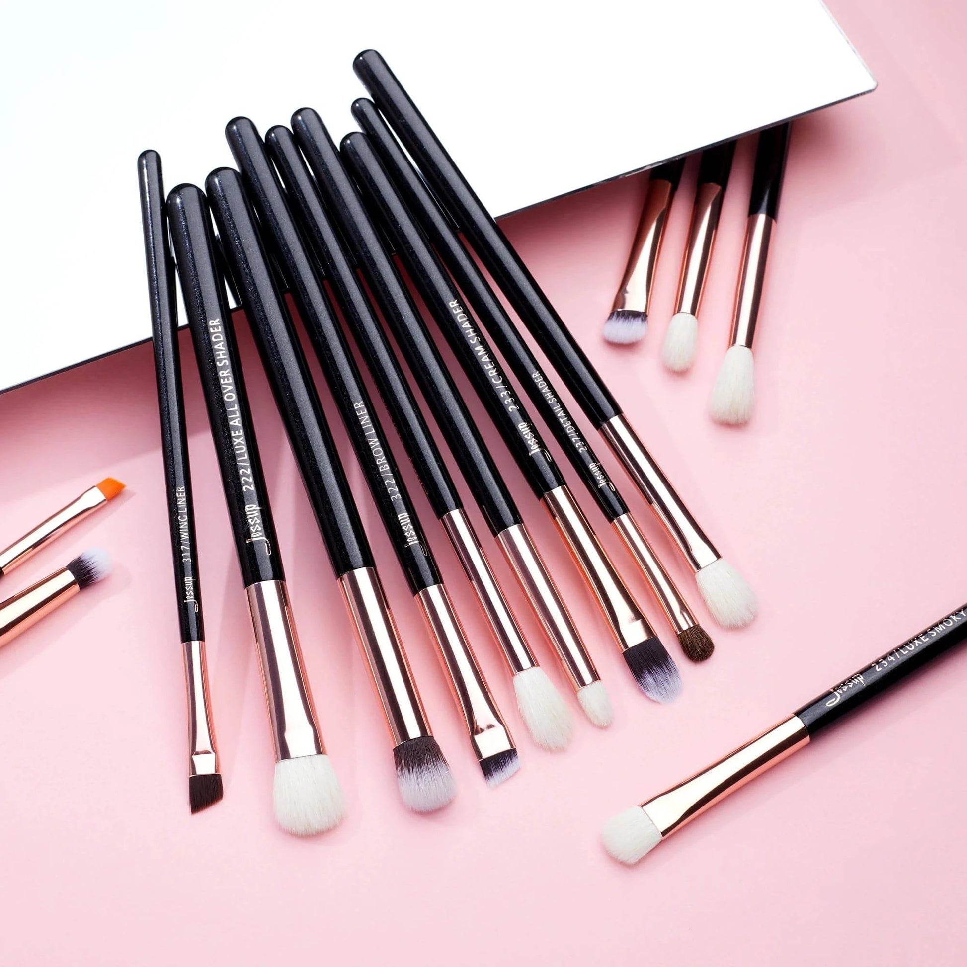 Jessup Makeup Brushes Set 15pcs Make up Brush Tools kit Eye Liner Shader natural-synthetic hair Rose Gold/Black T157 - Property & Safety Tradings