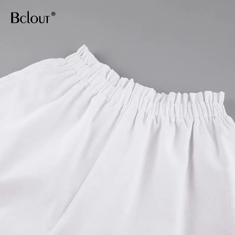 Bclout Summer Linen Ruffle Shorts Sets Women 2 Pieces 2024 Lantern Sleeve  White Tops Loose Elastic Waist Shorts Suits Vacation - Property & Safety Tradings