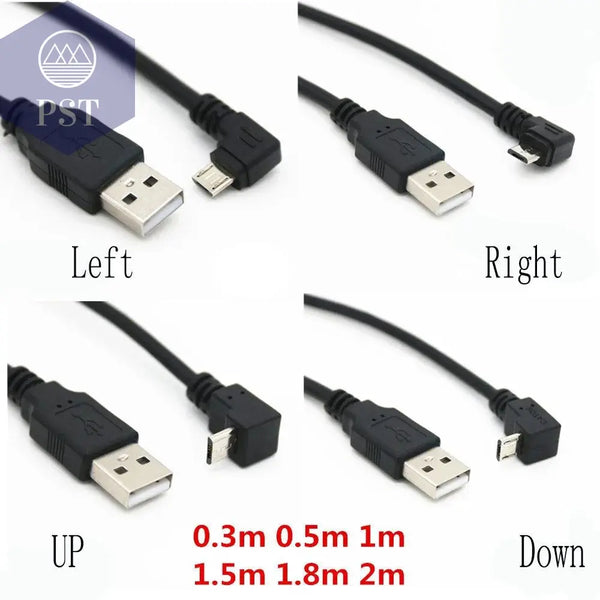 Up & Down & Left & Right Angled 90 Degree USB Micro USB Male to USB male Data Charge connector Cable 25cm 50cm for Tablet 5ft 1m - PST PS Tradings