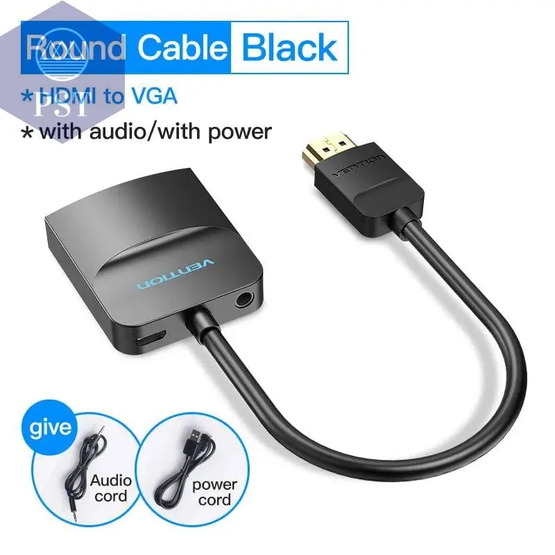 Vention HDMI to VGA Adapter HDMI Male to VGA Felame HD 1080P Audio Cable Converter With 3.5 Jack for PS4 Laptop PC Box Projector - Property & Safety Tradings