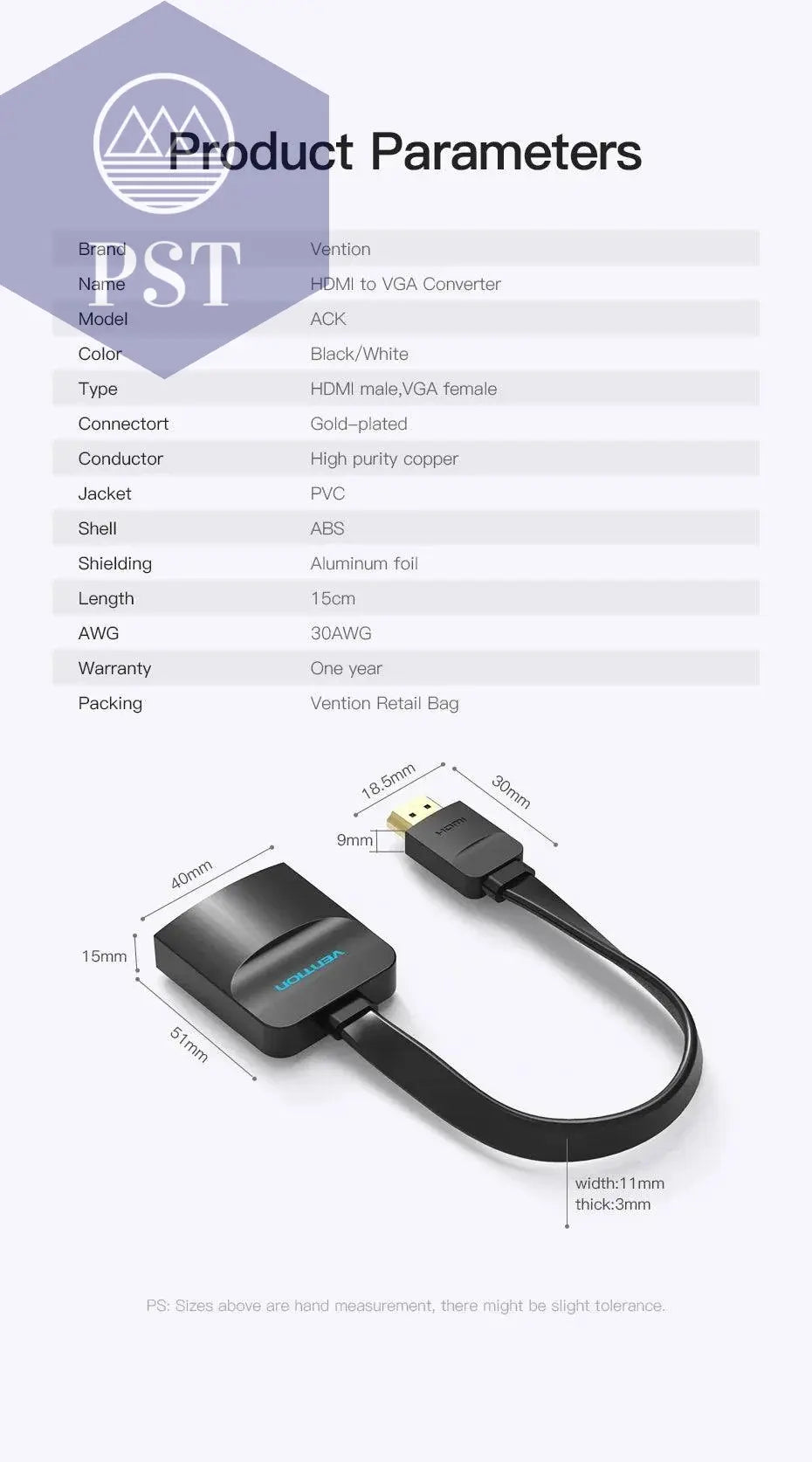 Vention HDMI to VGA Adapter HDMI Male to VGA Felame HD 1080P Audio Cable Converter With 3.5 Jack for PS4 Laptop PC Box Projector - Property & Safety Tradings