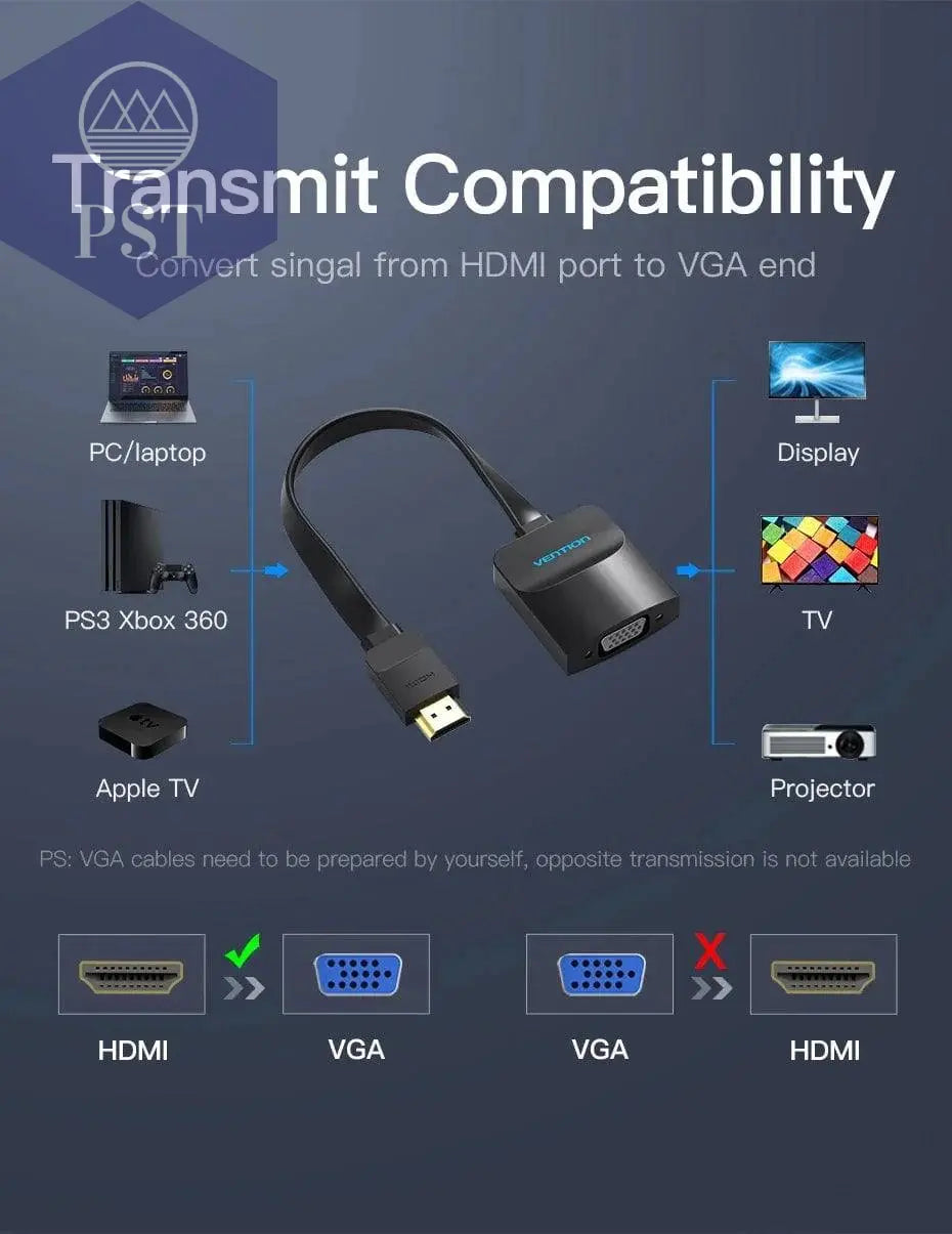 Vention HDMI to VGA Adapter HDMI Male to VGA Felame HD 1080P Audio Cable Converter With 3.5 Jack for PS4 Laptop PC Box Projector - Property & Safety Tradings