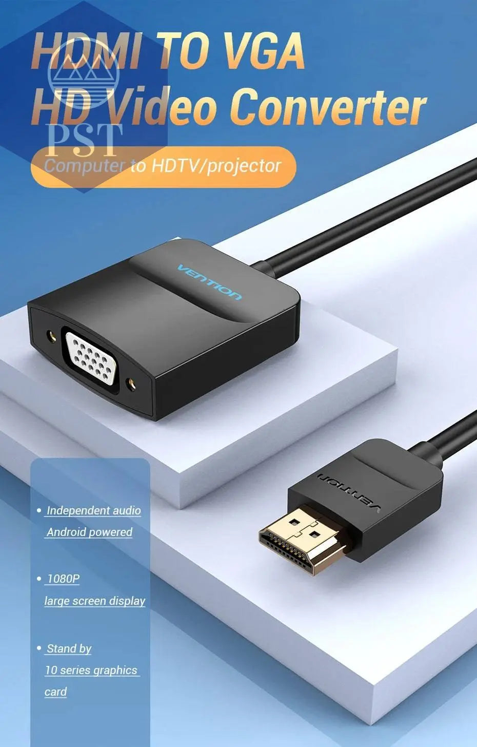 Vention HDMI to VGA adapter Digital to Analog Video Audio Converter Cable 1080p for Xbox 360 PS3 PS4 PC Laptop TV Box Projector - Property & Safety Tradings