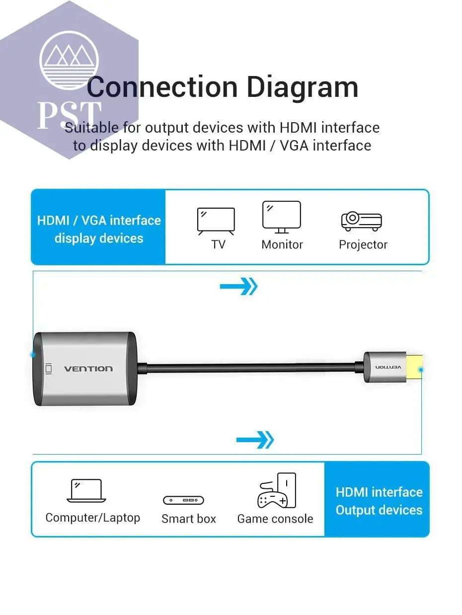 Vention HDMI to VGA adapter Digital to Analog Video Audio Converter Cable 1080p for Xbox 360 PS3 PS4 PC Laptop TV Box Projector - Property & Safety Tradings