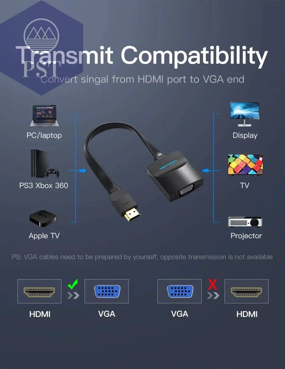 Vention HDMI to VGA adapter Digital to Analog Video Audio Converter Cable 1080p for Xbox 360 PS3 PS4 PC Laptop TV Box Projector - Property & Safety Tradings