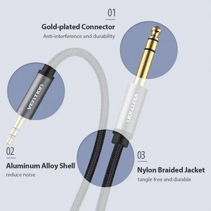 Vention Male to Male 3.5 mm to 6.35 mm Adapter Aux Cable for Mixer Amplifier Gold Plated 3.5 Jack to 6.5 Jack 3m 5m 10m Aux Cabo - Property & Safety Tradings