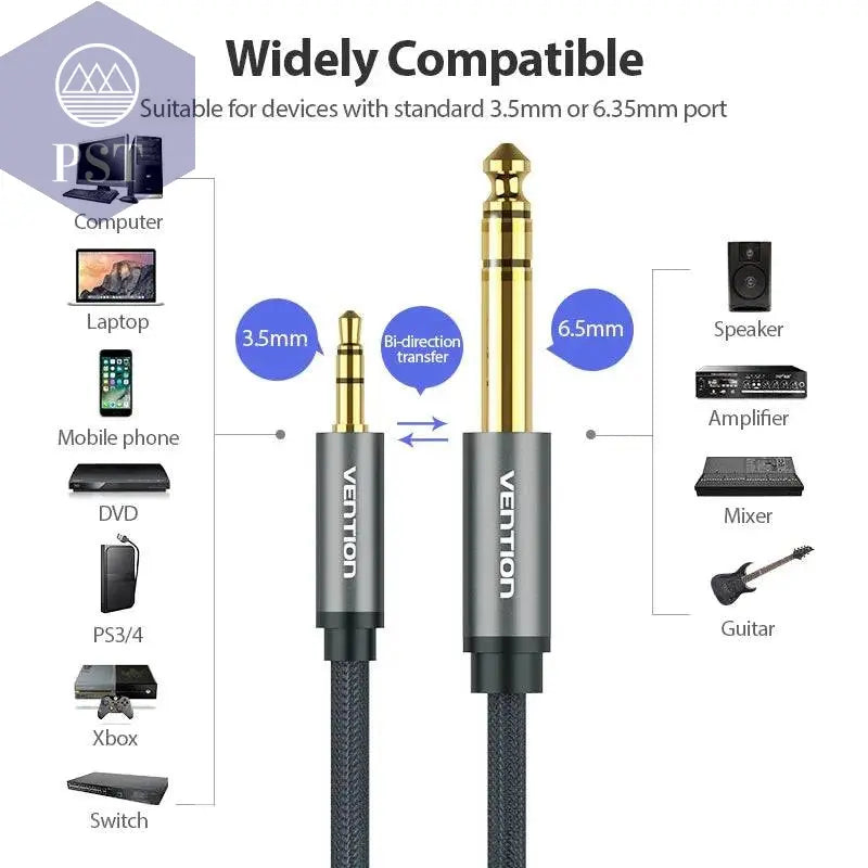 Vention Male to Male 3.5 mm to 6.35 mm Adapter Aux Cable for Mixer Amplifier Gold Plated 3.5 Jack to 6.5 Jack 3m 5m 10m Aux Cabo - Property & Safety Tradings