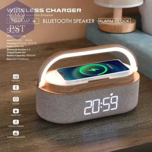 Wireless Fast Charge Digital Alarm Clock Bluetooth Speaker Snooze LED Display Bedroom Light Wireless Speaker Charging Stationr - Property & Safety Tradings