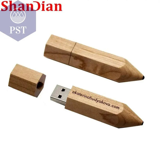 Wooden Pencil USB Flash Drives Free Custom Logo Pen Drive Maple Wood Real Capacity Memory Stick 64GB/32GB/16GB/8G/4G Gift U Disk - PST PS Tradings