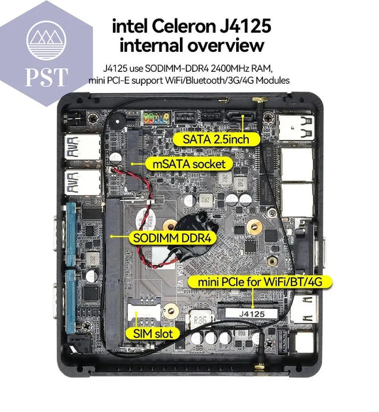 XCY Fanless Mini PC Intel Celeron J4125 2x GbE LAN 2x RS232 HDMI VGA Support WiFi 4G LTE Windows 10 Linux Industrial Computer       PST PS Tradings