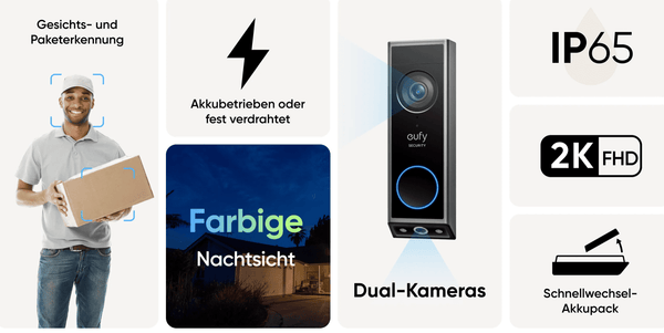 eufy E340 VideoDoorbell+chime Videosprechanlage+Klingel Nachtsicht 2-Wege Audio w-lan Kabel oder Akku