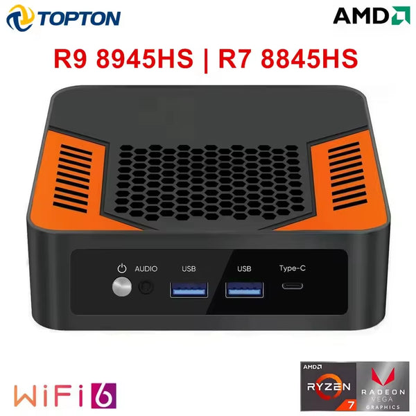 Gaming Mini PC TOPC  Ryzen 9 8945HS R7 8845HS USB4.0 Dual LAN 2Xddr5 Pcie4.0 Windows 11 Pocket Mini Computer Wifi6E