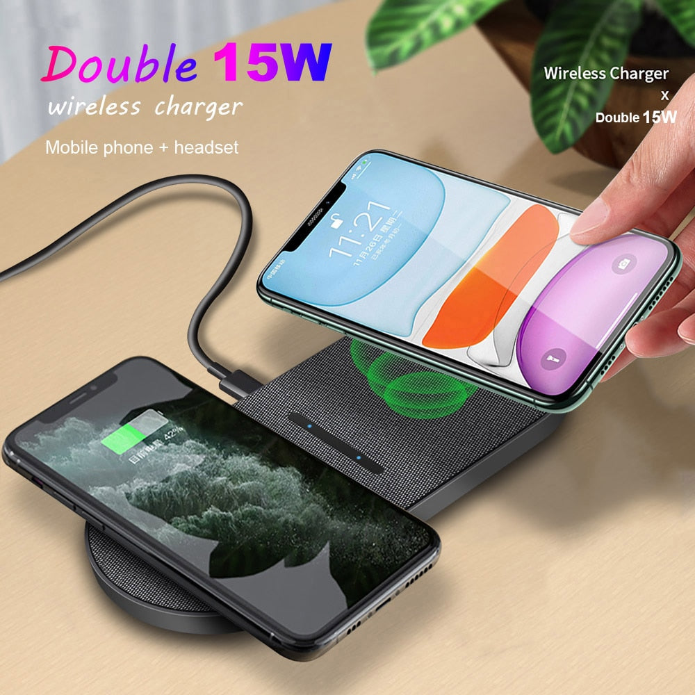 2 in 1 Dual Wireless Fast Charging Pad